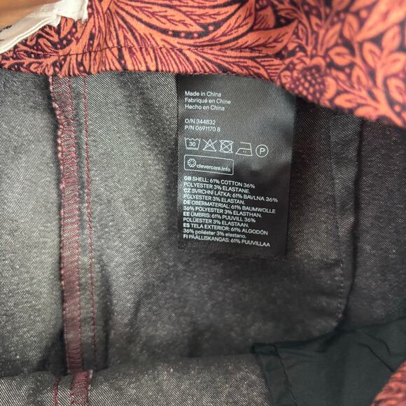 Morris & Co. H&M Pink & Red Floral Cropped Trousers Botanical Print Pants Size 6 - Picture 5 of 9